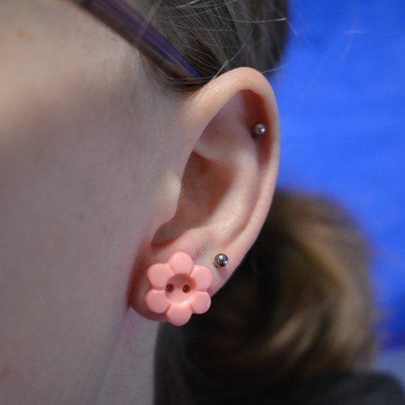 Pink Flower Stud Earrings - Picture 3 of 4